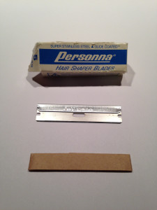A picture of a Personna blade and the box it came up.